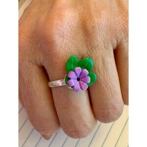 Sterling Silver adjustable Flower Stud Block Ring
